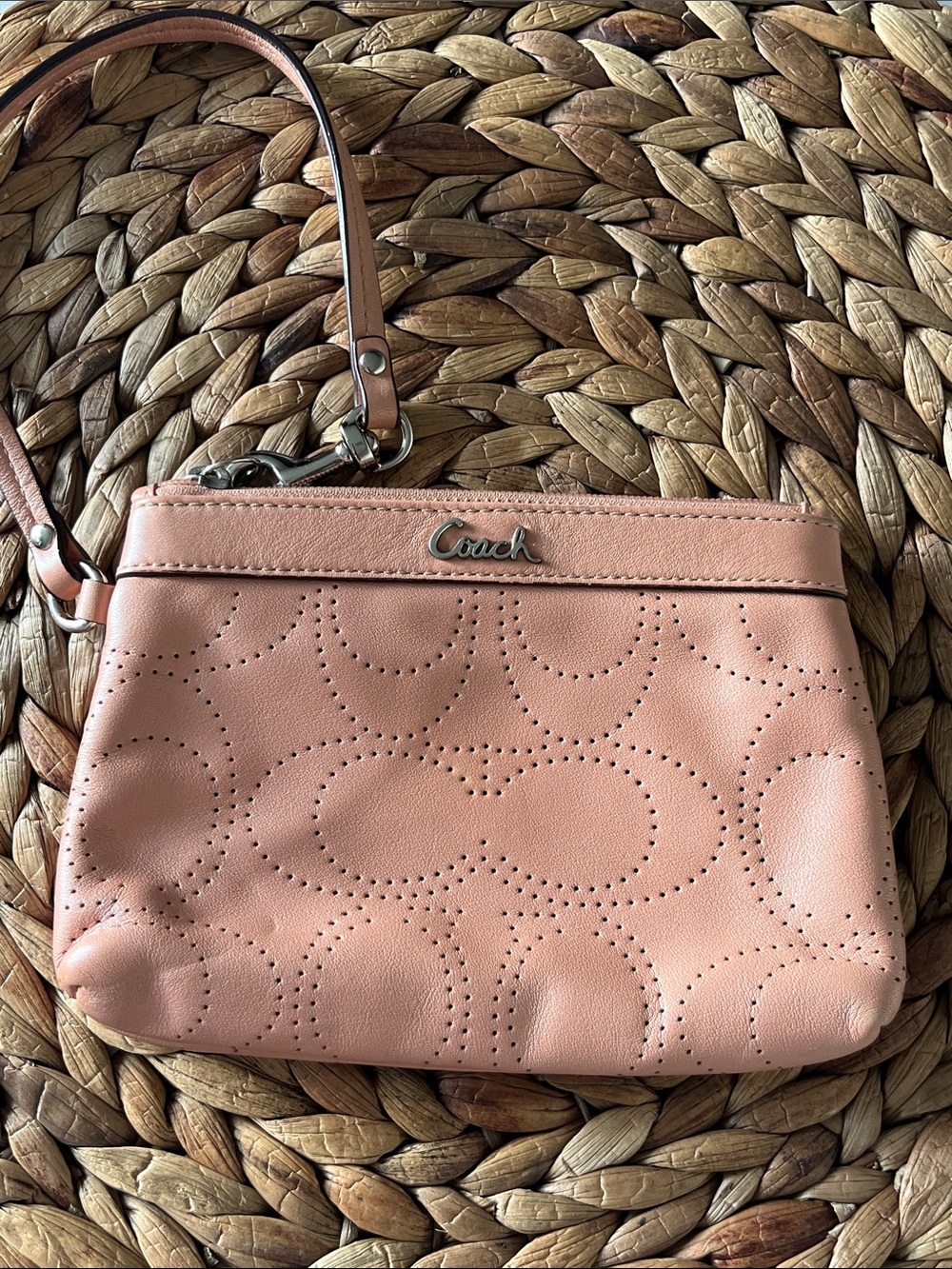 Coach Peachy Pink Perforated Leather Wristlet